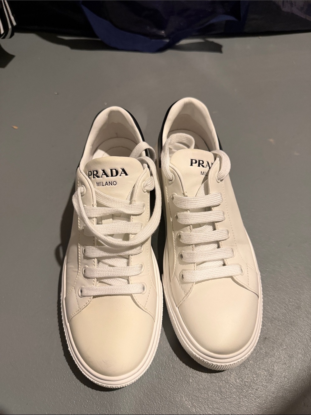 Prada White Low-Top Leather Sneakers